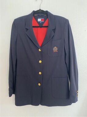 Tommy Hilfiger Women Blazer Crest Wool Blend 4 gold button Lined Sz 10 Academia